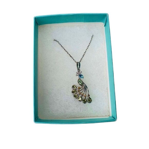 Sterling Silver 925 Peacock Tourmaline Variants CZ 18" Pendant Necklace NWOT - Picture 10 of 12